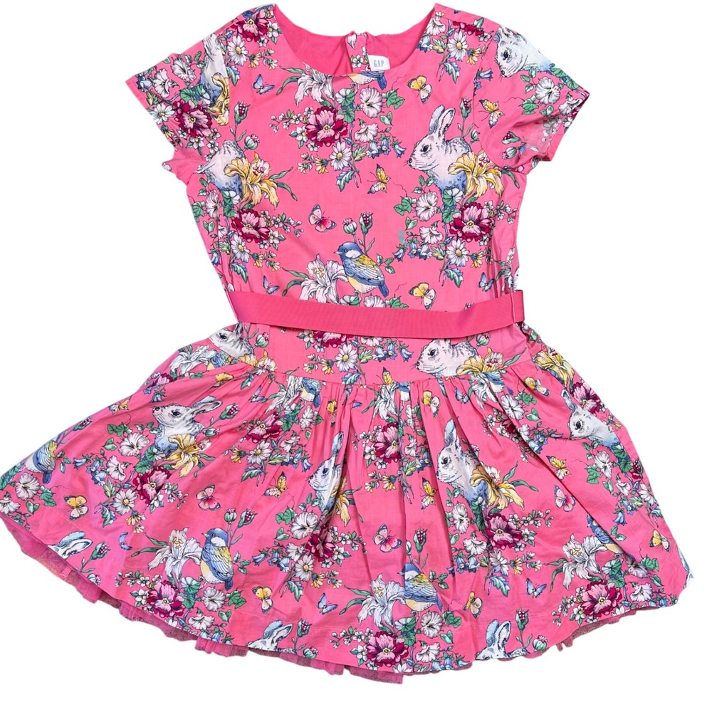 Gap Sarah Jessica‎ Parker Girls Hot Pink Bunny Floral Belted Dress Size M 8-9